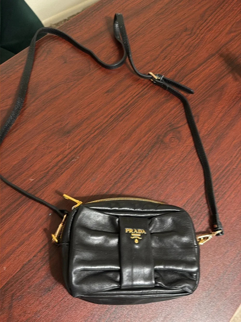 Prada Black Leather Crossbody Bag with Gold Hardware